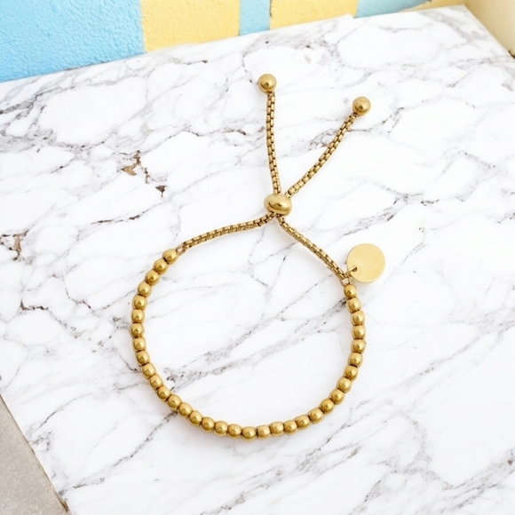 ๐๏ธ 18K Gold Plated Adjustable Beaded Bracelet Stainless Steel Charm Jewelry - Picture 5 of 10